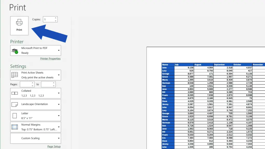 How to Set the Print Area in Excel - hit print