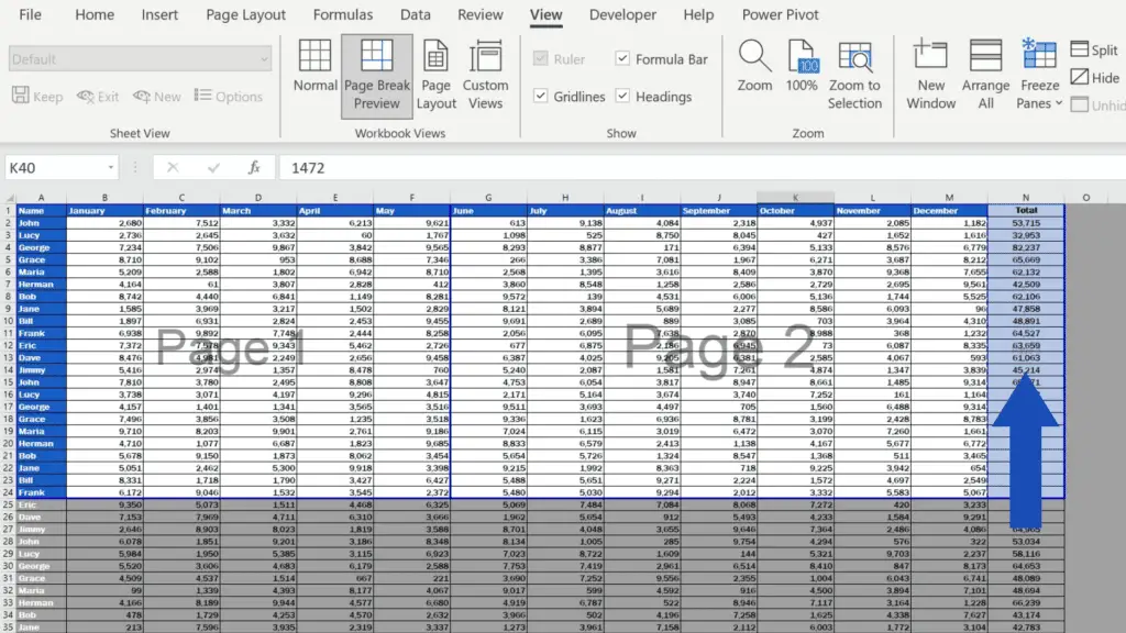 How to Set the Print Area in Excel - how the selected area is distributed on pages