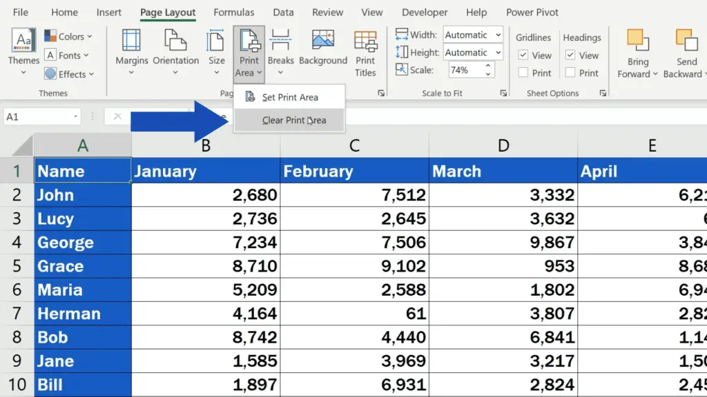 How to Set the Print Area in Excel - select clear print area