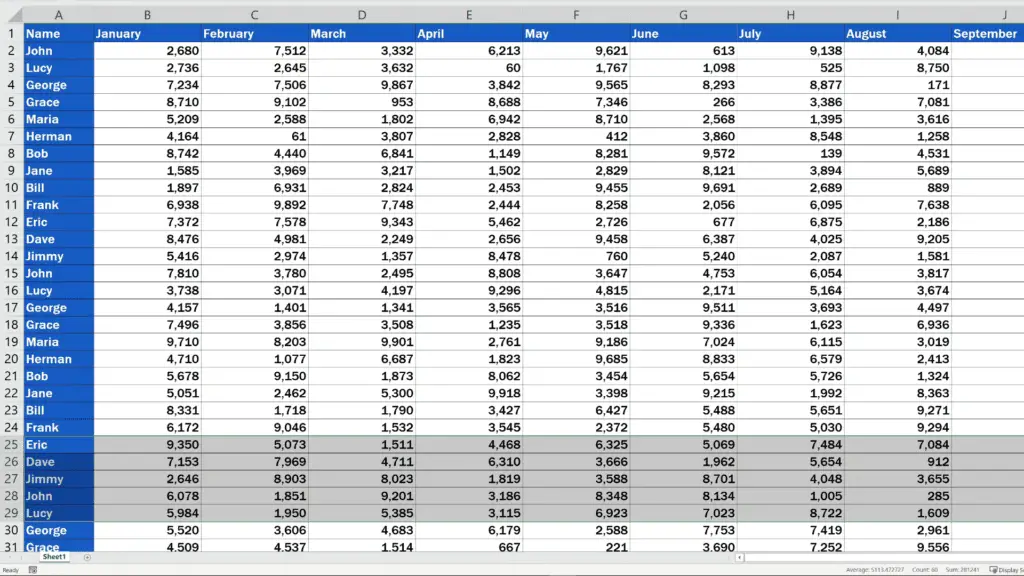 How to Set the Print Area in Excel -  select the adjacent rows 25 to 29 to expand the print area