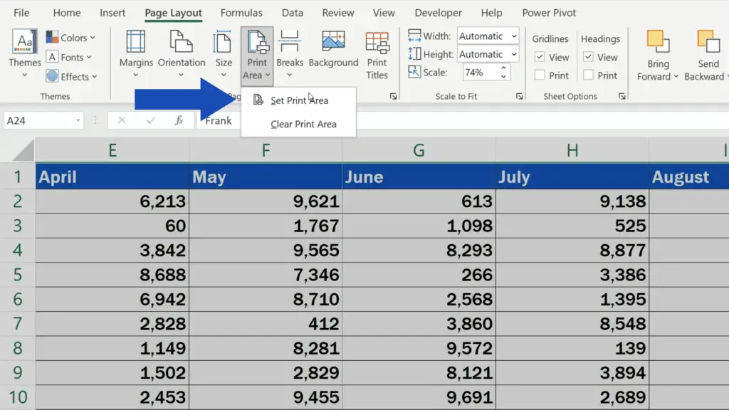 How to Set the Print Area in Excel - select the option set print area