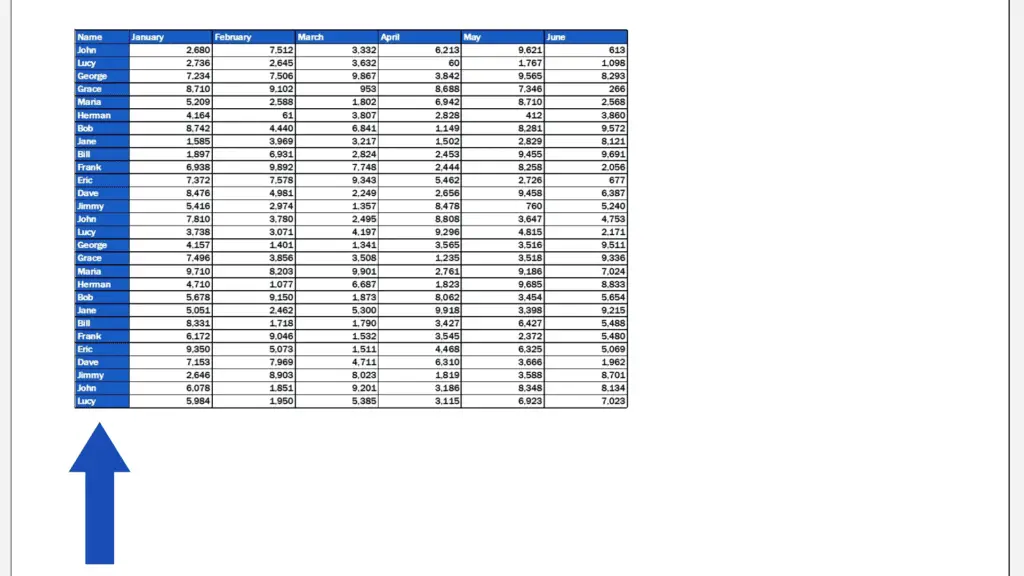 How to Set the Print Area in Excel - the column with names shows on both pages