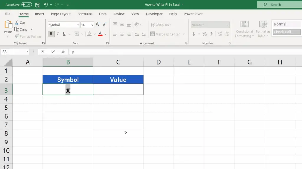 How to Write Pi in Excel - the symbol for pi