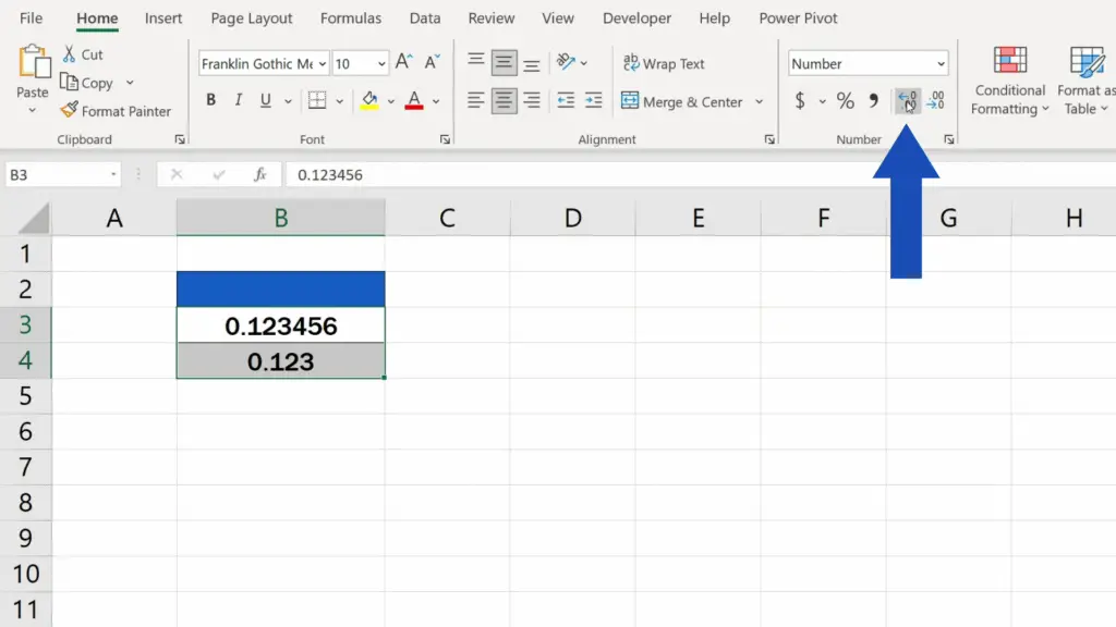 How to Change the Number of Decimal Places in Excel - click on ‘Increase Decimal’
