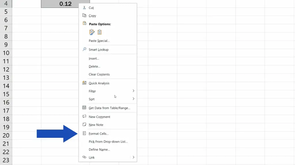 How to Change the Number of Decimal Places in Excel - select ‘Format Cells’