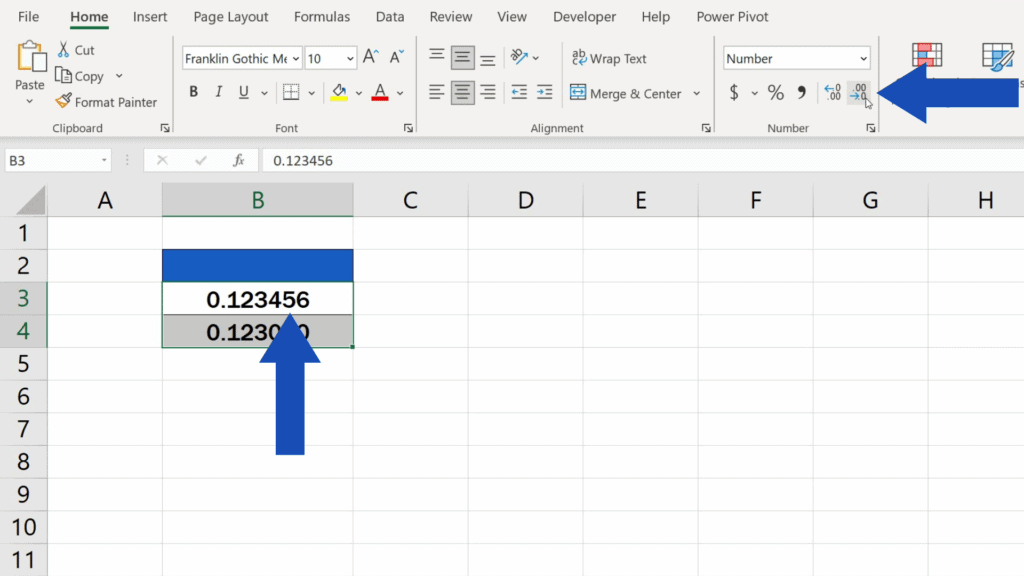 How to Change the Number of Decimal Places in Excel - the number 5 located on the fifth decimal place will round to 6