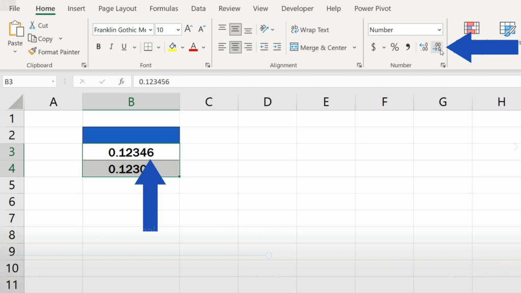 How to Change the Number of Decimal Places in Excel - the number 5 rounded to 6