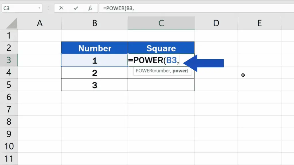 How to Square a Number in Excel - add comma
