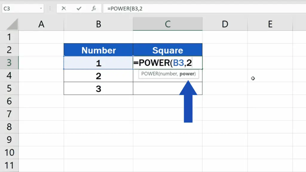 How to Square a Number in Excel - the ‘Power’ will be two