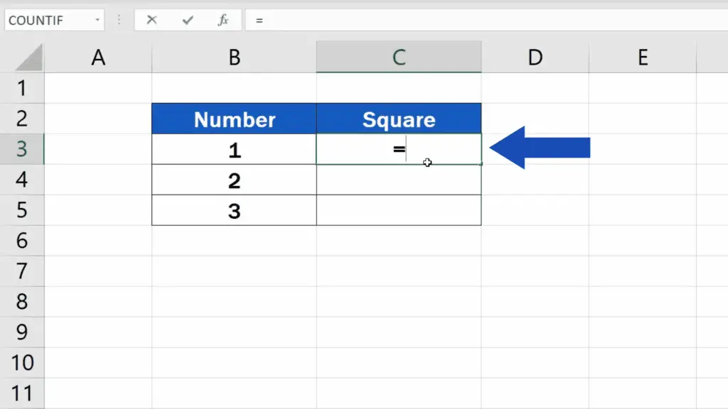How to Square a Number in Excel - type in the equal sign