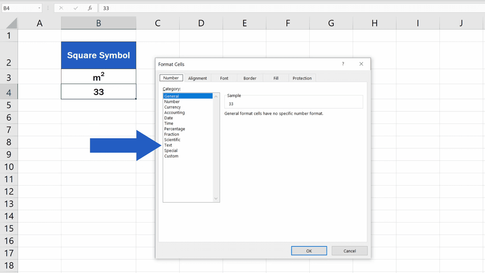 How to Write the Squared Symbol in Excel