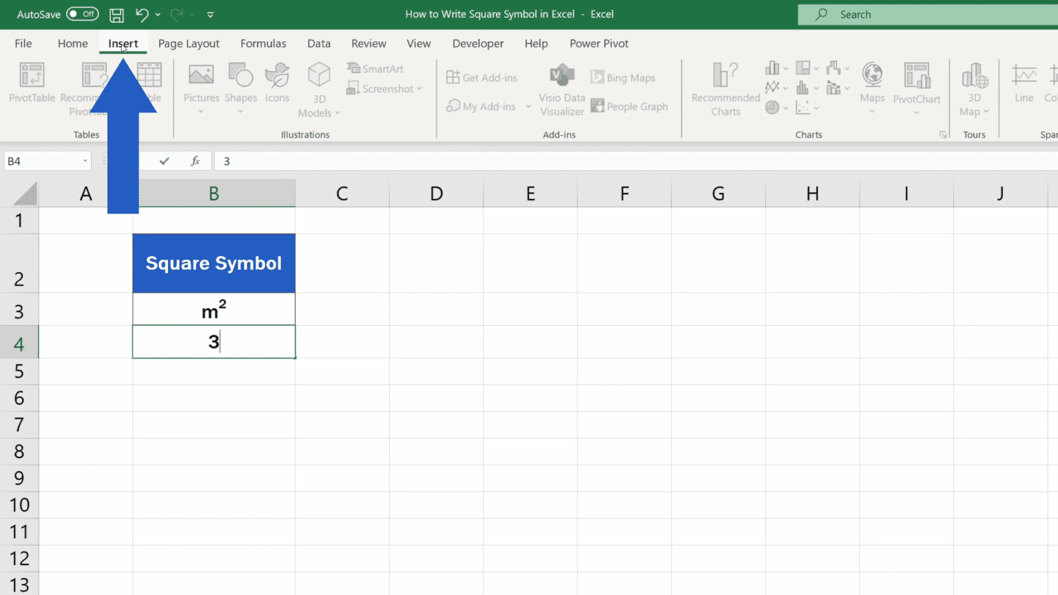 How To Write Squared In Excel