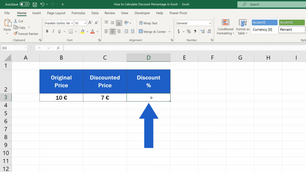 How to Calculate Discount Percentages in Excel - select the cell