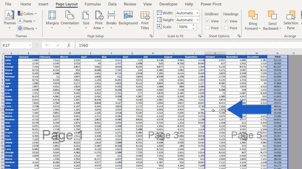 How to Remove a Page Break in Excel - click on a cell located to the right of the page break line