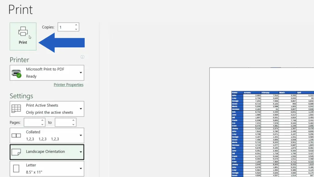 How to Print an Excel Sheet on One Page - hit the Print button