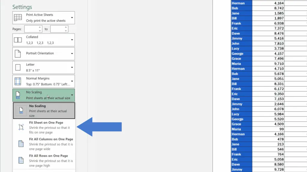 How to Print an Excel Sheet on One Page - select ‘Fit Sheet on One Page’