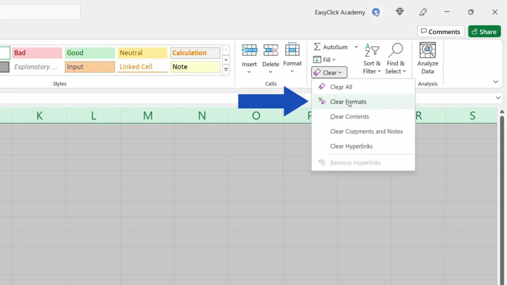 How to Clear Formatting in Excel - clear formats