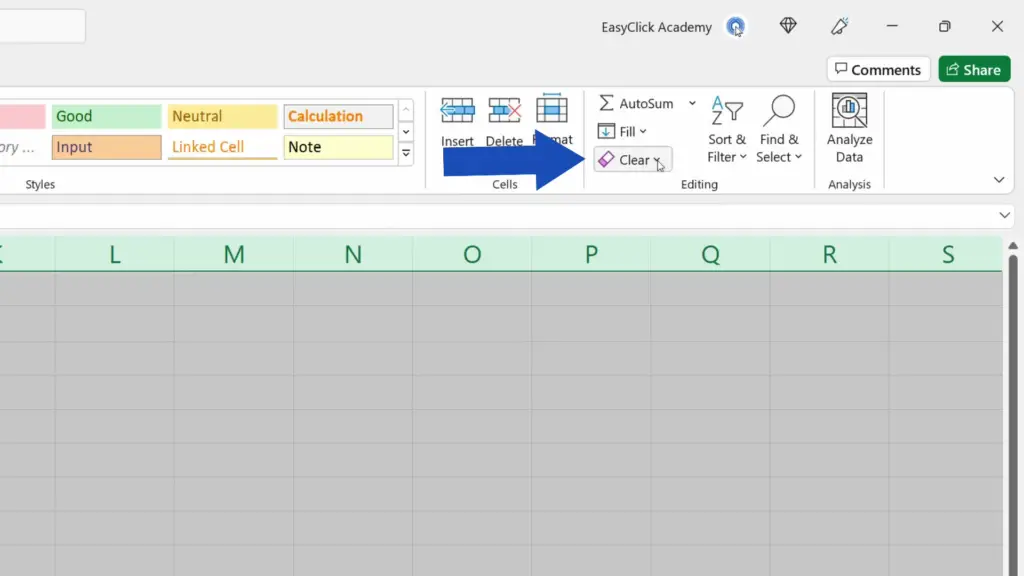 How to Clear Formatting in Excel - click on the option CLEAR