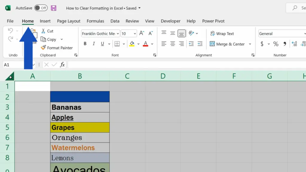 How to Clear Formatting in Excel - go to the Home Tab