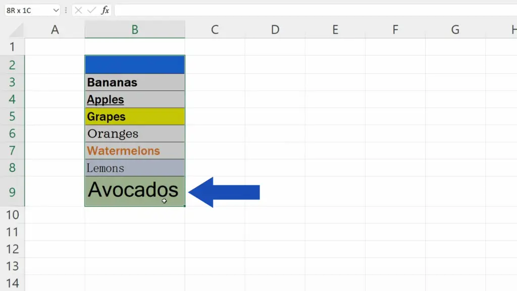 How to Clear Formatting in Excel - select the area where you want to clear formatting