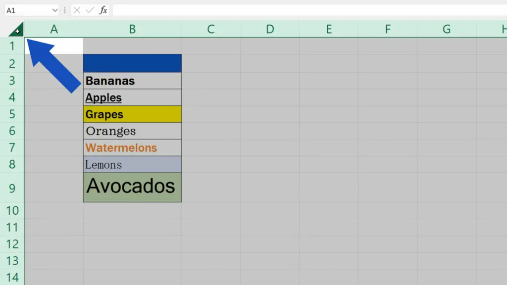 How to Clear Formatting in Excel - select the whole spreadsheet