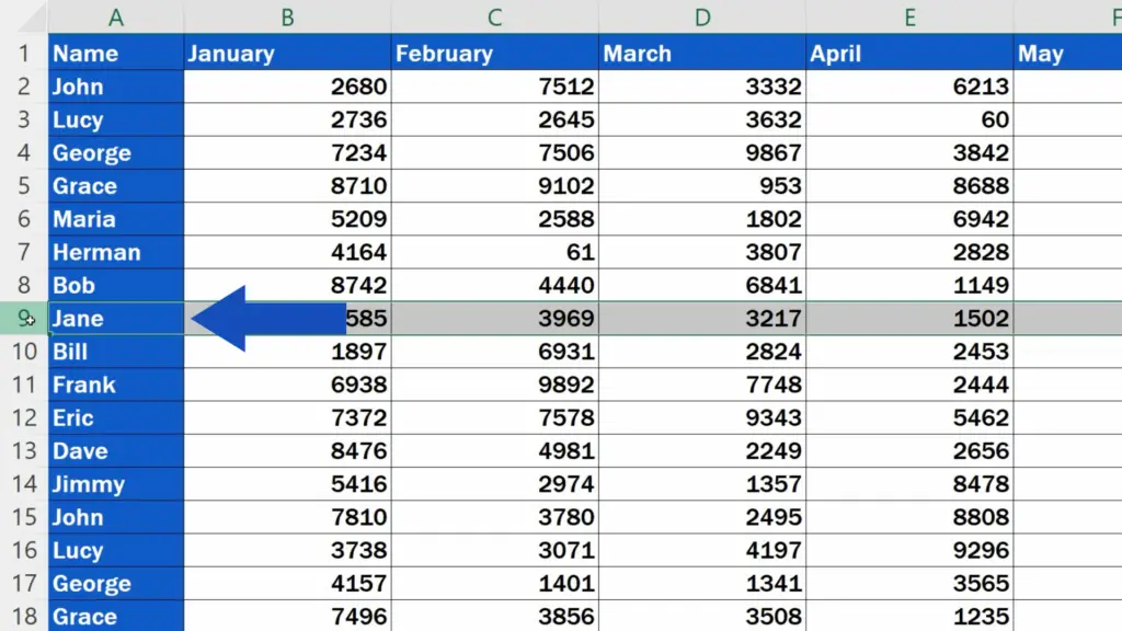 How to Insert Multiple Rows in Excel - First click on the row 9