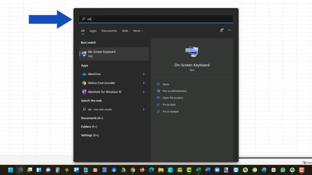 How to Fix Arrow Keys Not Working in Excel - type in ‘On-Screen Keyboard’