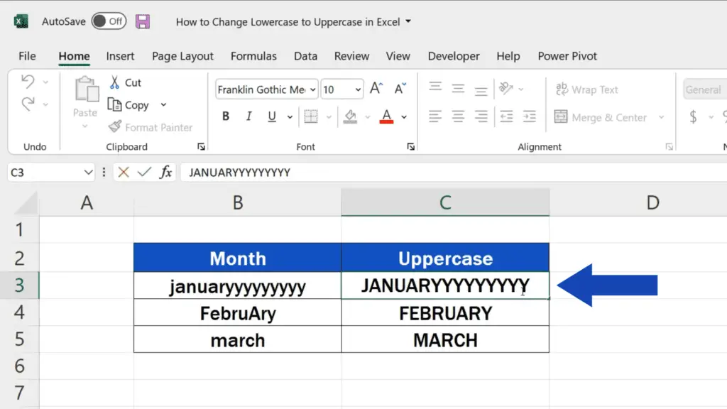 How to Change Lowercase to Uppercase in Excel - all the cells contain the converted text only