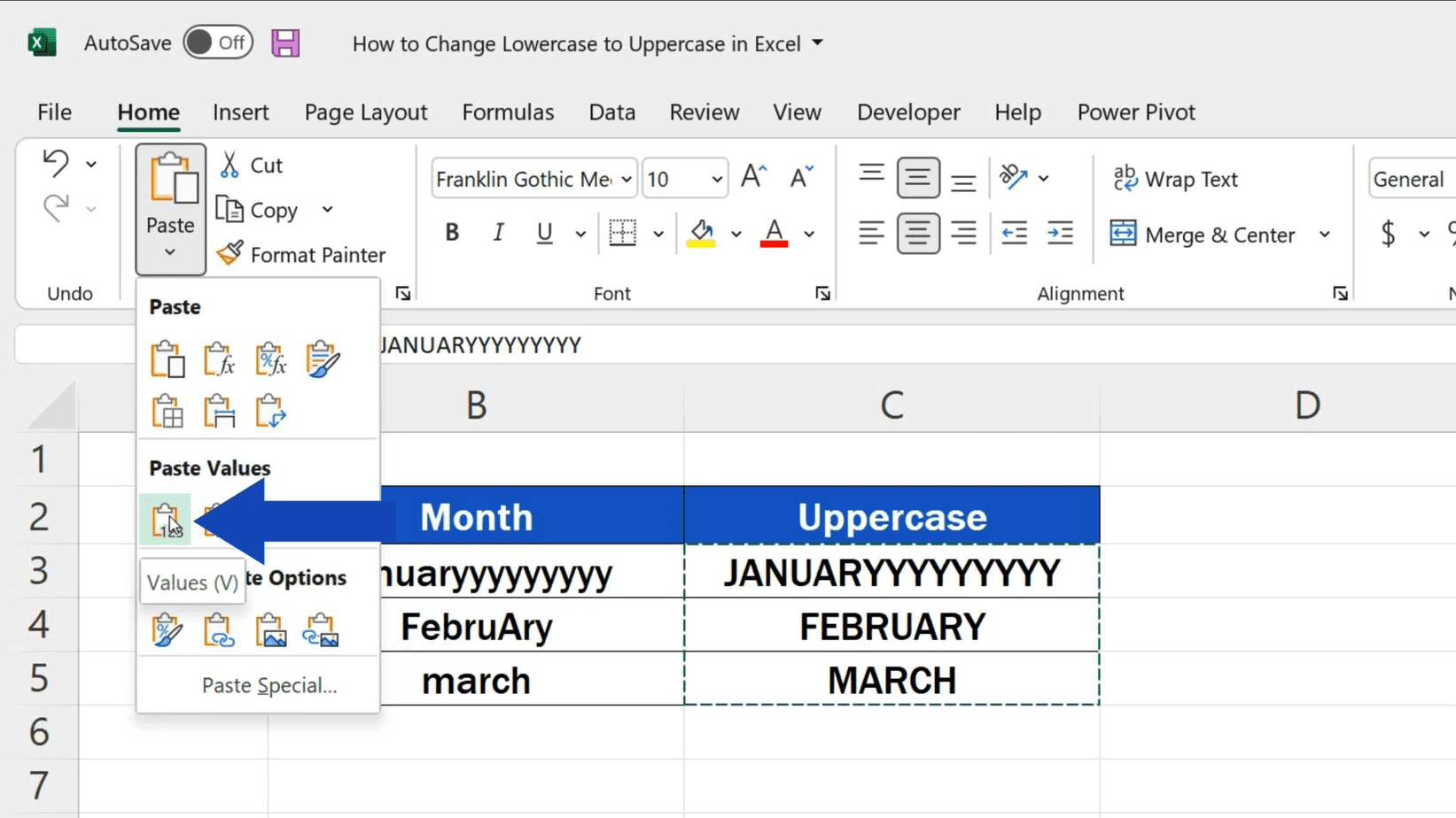 How to change lowercase to uppercase in excel