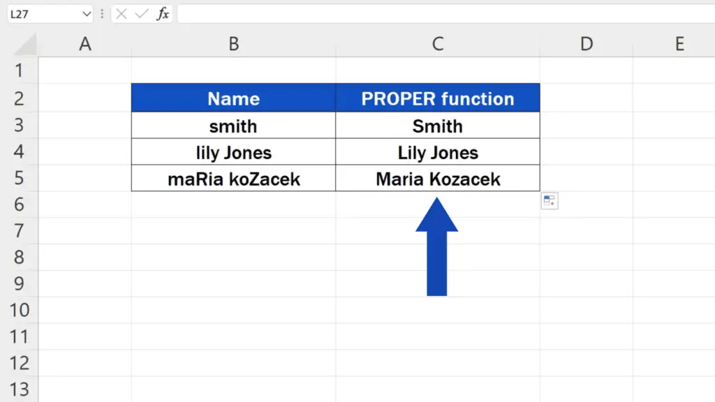 How to Capitalize First Letters in Excel - The first letter in each word has been capitalized