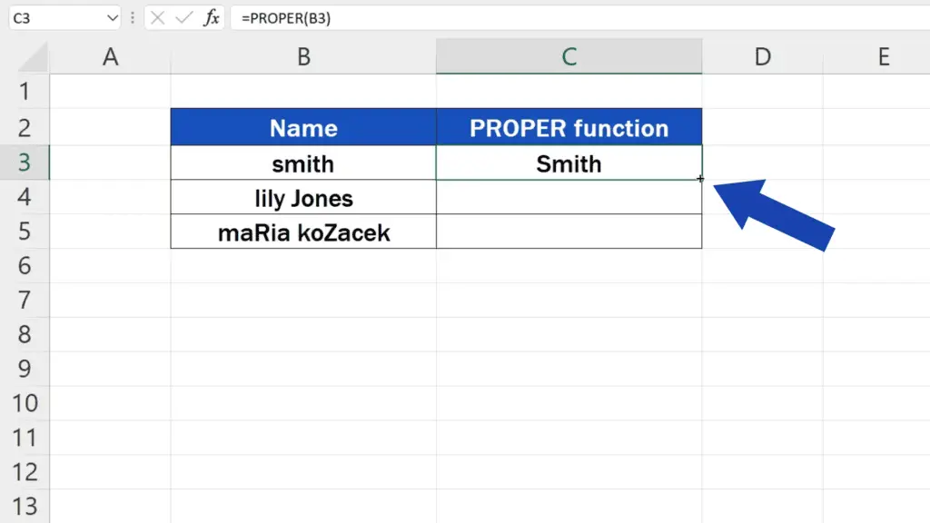 How to Capitalize First Letters in Excel - copy the function