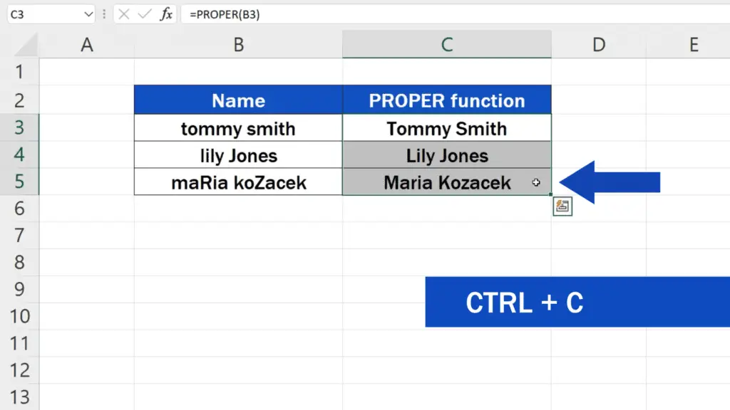 How to Capitalize First Letters in Excel - press the Control key along with the key C