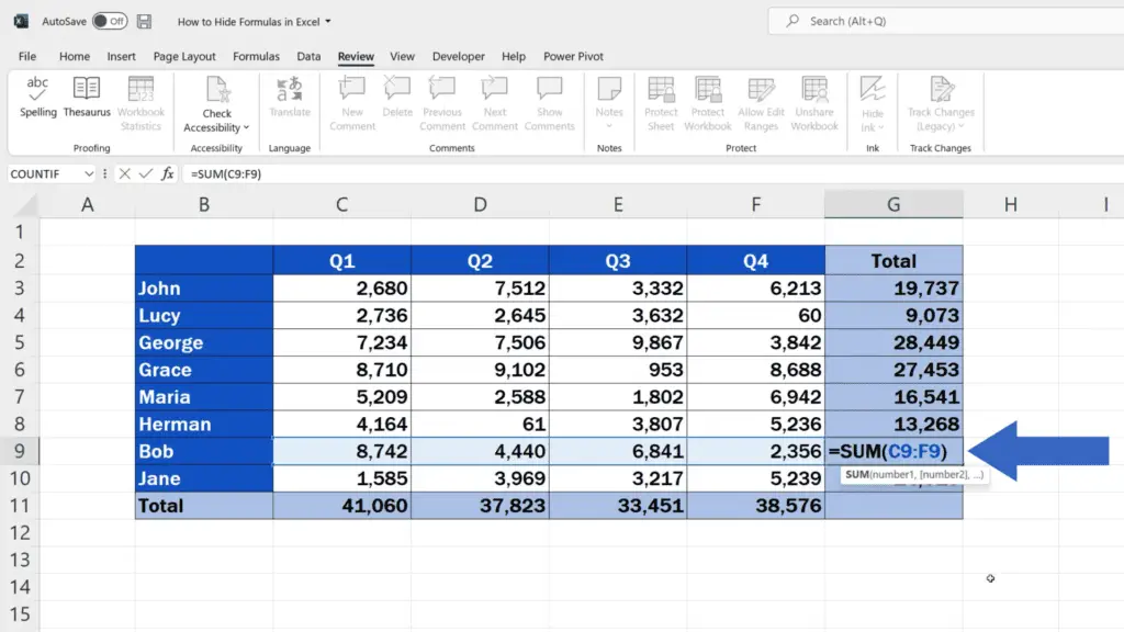 How to Hide Formulas in Excel - All the formulas are now visible and cells editable
