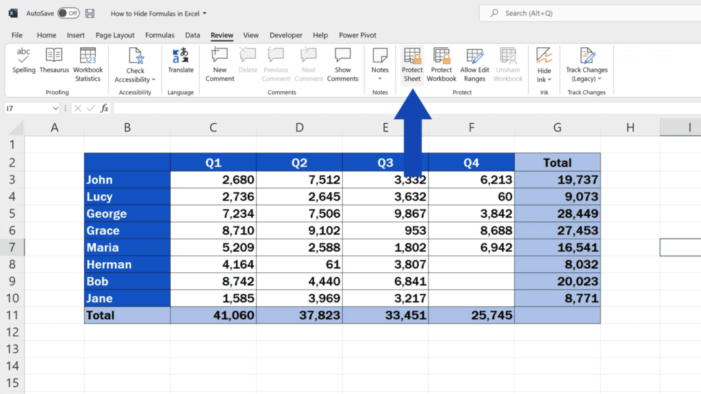 How to Hide Formulas in Excel - Click on the button Protect Sheet