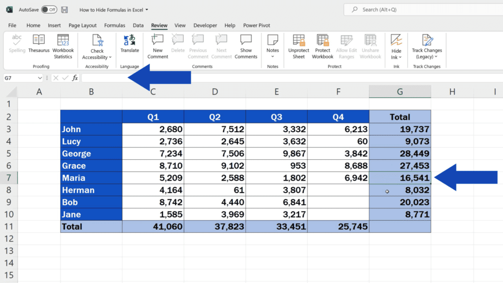 How to Hide Formulas in Excel - The formulas in the table are not visible