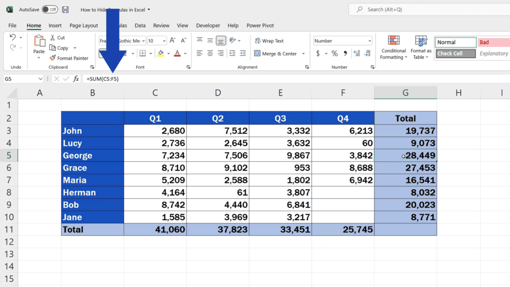 How to Hide Formulas in Excel - you can spot formula at the formula bar