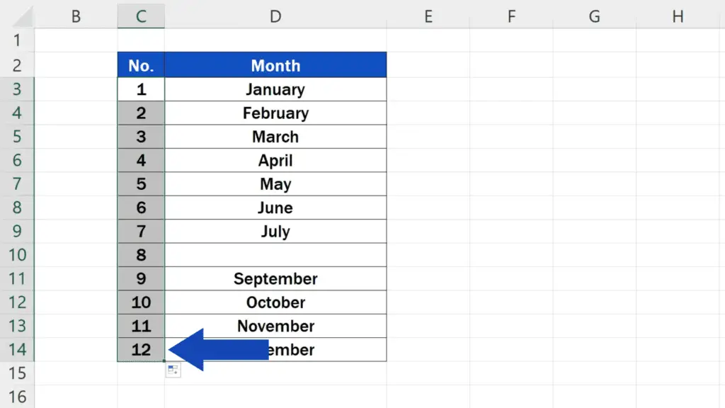 How to Number Rows in Excel - hold and drag