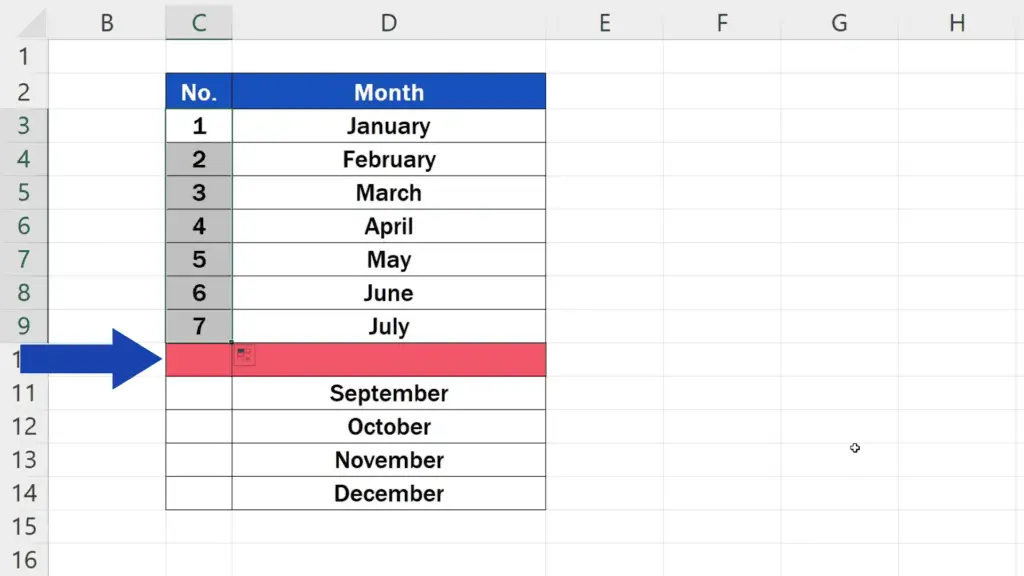 How to Number Rows in Excel - the blank row stopped the numbering