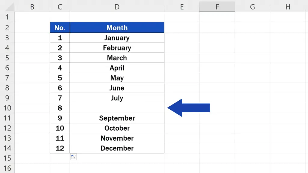 How to Number Rows in Excel - will number even the blank rows in the table