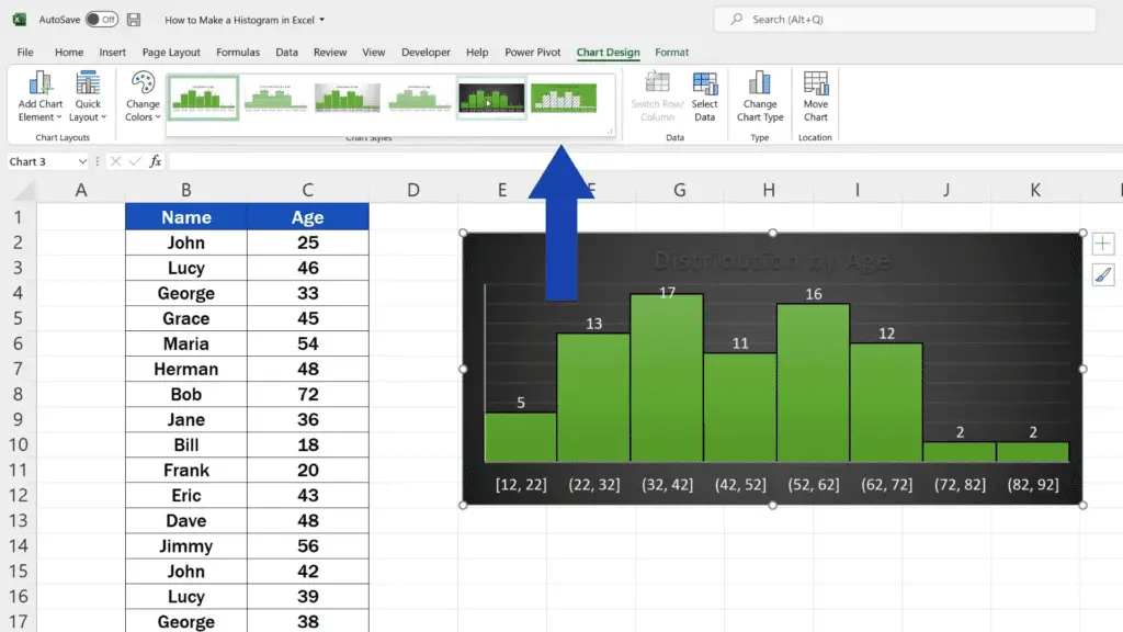 How to Make a Histogram in Excel - Choose the design