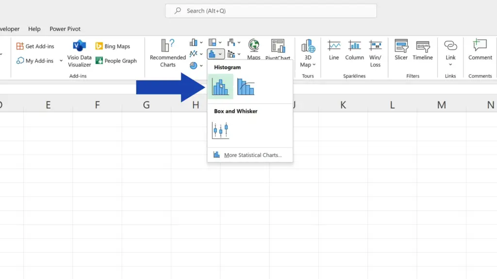 How to Make a Histogram in Excel - Click on the option ‘Insert Statistic Chart’ and choose ‘Histogram’