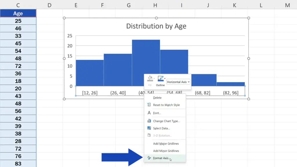 How to Make a Histogram in Excel - Select Format Axis