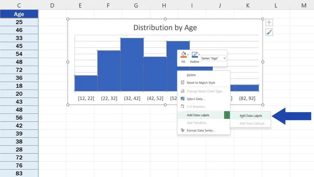 How to Make a Histogram in Excel - Select the option ‘Add Data Labels’