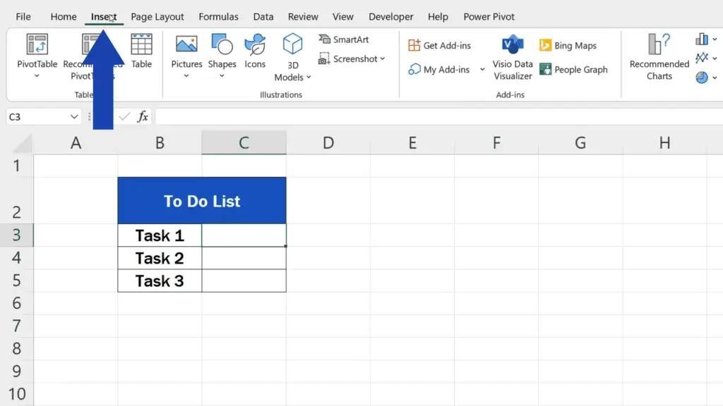 How to Insert Check Mark in Excel - open the Insert tab