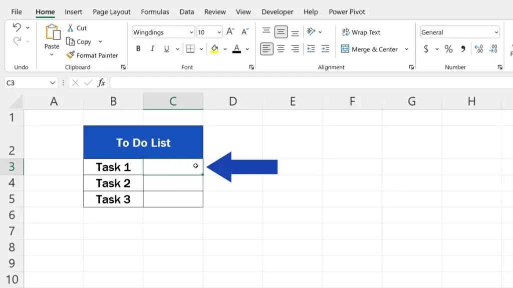How to Insert Check Mark in Excel - select the cell where you’d like to insert the check mark