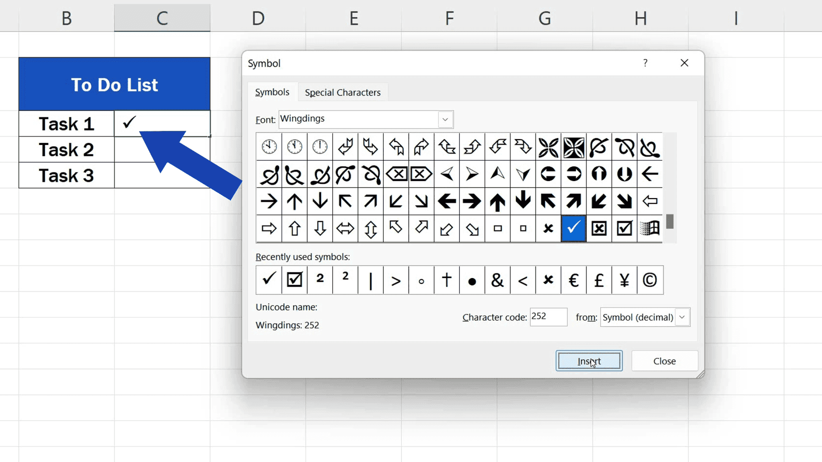 How to Insert a Check Mark in Excel