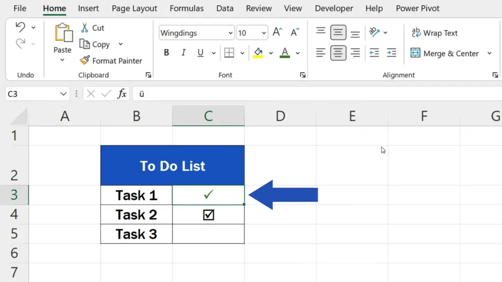 How to Insert Check Mark in Excel - the check mark shows in the colour we’ve chosen