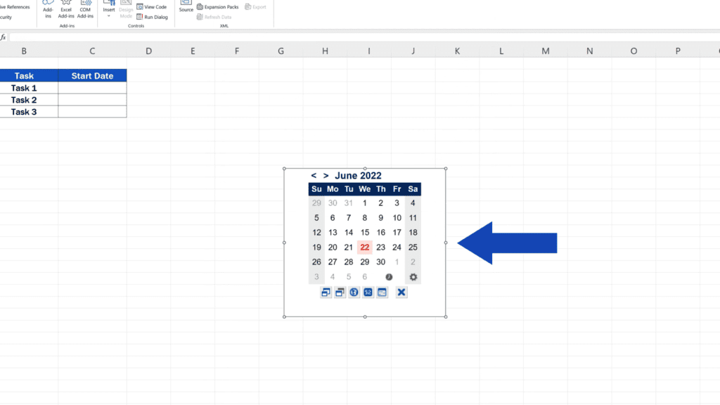 How to Insert a Calendar in Excel - Calendar added