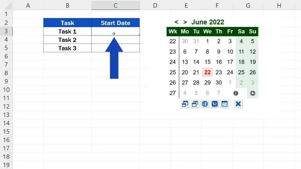 How to Insert a Calendar in Excel - Click on the cell C3