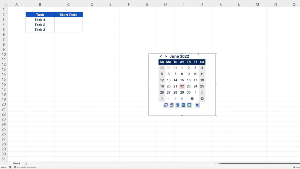 How to Insert a Calendar in Excel - Hold the borders and move the calendar wherever you want